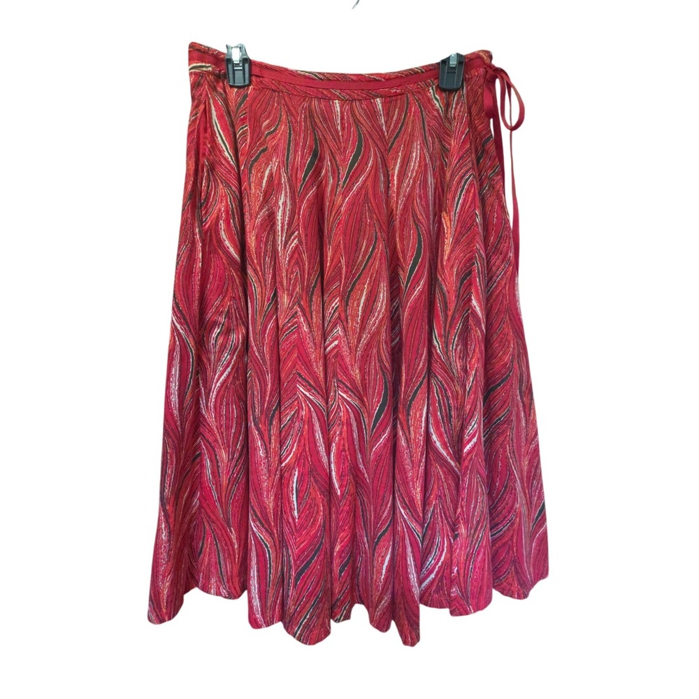 Olivia & Grace Vintage Red Marbled Print Cotton Midi Skirt Size 4 Made in Japan